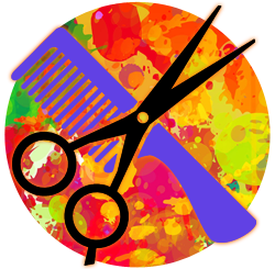 Scissors and comb icon with colorful background